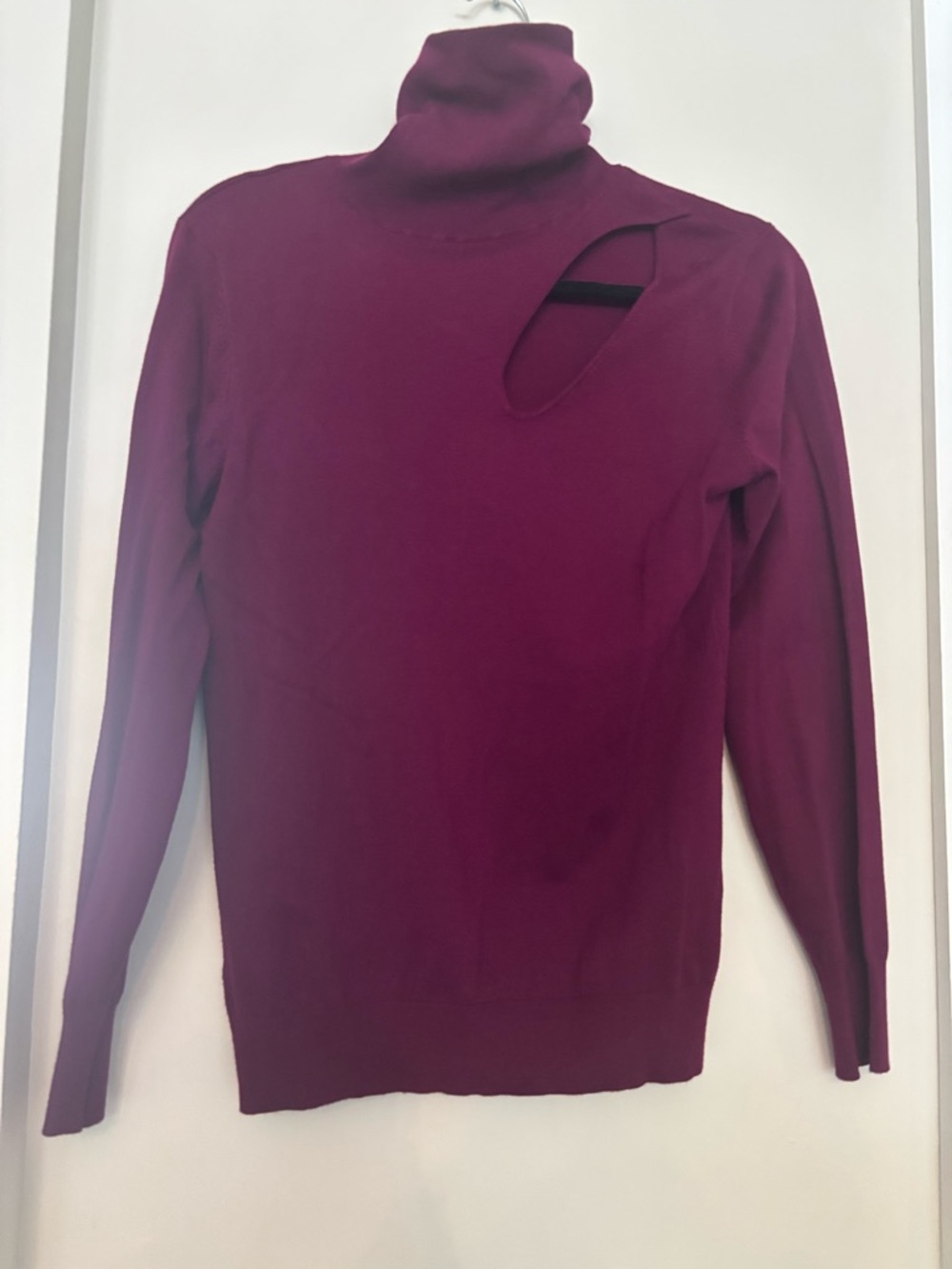 Central Park West Women's Wine/Purple Turtleneck Sweater with Diagonal Cutout xs